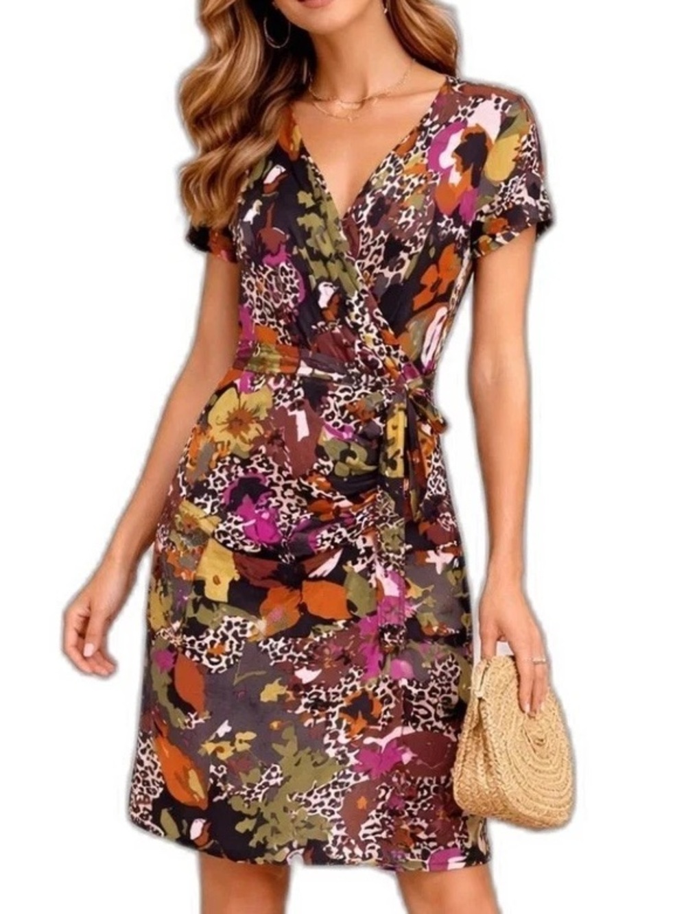 Max Mara Floral Jersey Dress Multicolor Wrap Style Small
